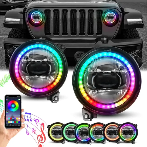 YEEGO DIRECT Faros LED de 9 pulgadas para faros de Wrangler, faros RGB con halo para Wrangler JL JLU/Gladiator JT 2018-2025, aprobados por DOT
