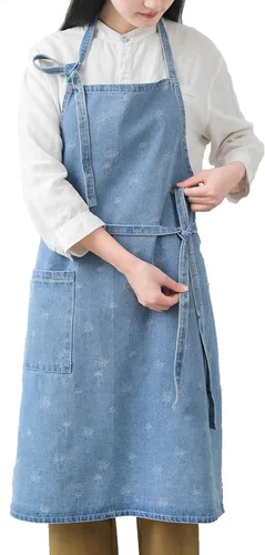 Miniatura 15 de Delantal Tobyan de Mezclilla de Algodón Suave - Delantal Unisex Ajustable con Babero de 5 Bolsillos Perfecto para Cocinas ZD-azul