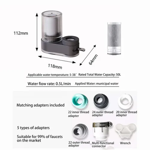 Miniatura 5 de Sistema de filtración de agua de montaje en grifo vertical, filtro de agua del grifo del fregadero, purificador de agua del grifo de varias etapas