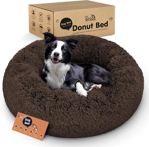 Miniatura 32 de Cama para perros con forma de dona, comodidad prémium para aliviar la ansiedad, diseño esponjoso y calmante con soporte ultra afelpado, acogedora