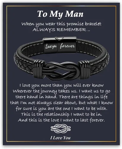 Miniatura 12 de Gifts for Men Infinity Leather Bracelet for Dad New Daddy Husband Boyfriend Son Grandson Brother Nephew Uncle Black Braided Engraved Leather Jewelry