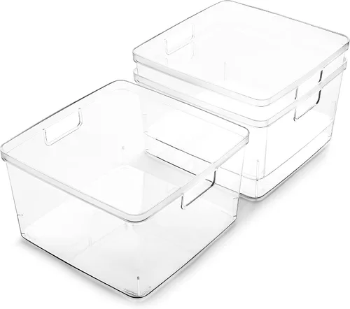 Miniatura 12 de BINO - Contenedores de almacenamiento de plástico, medianos, paquete de 2 de The Lucid Collection, contenedores organizadores multiusos con asas