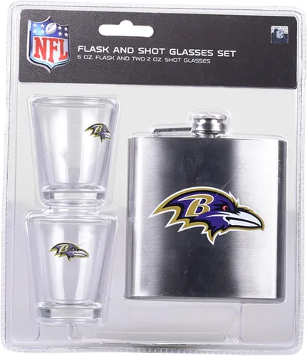 Miniatura 5 de Juego de vasos de chupito y petaca de acero inoxidable de la NFL