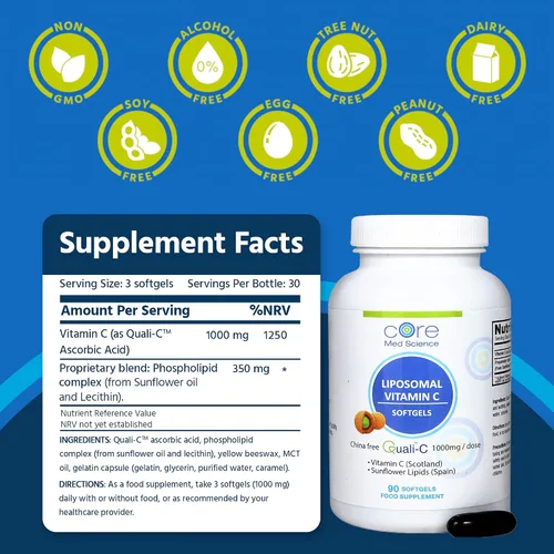 Miniatura 3 de Core Med Science Vitamina C liposomal, 1000 mg – Suplemento de vitamina C formulado por médicos para apoyo inmunológico, colágeno y salud de la piel