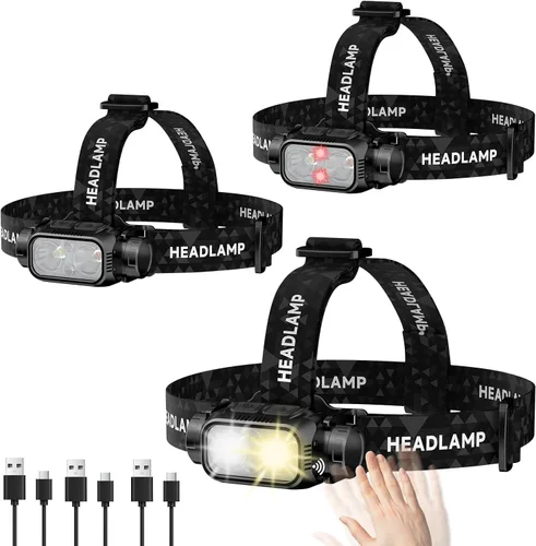 Miniatura 10 de ATDOALL Linterna frontal LED recargable, lámpara de cabeza súper brillante de alto lumen con luz roja, sensor de movimiento, 5 modos, ajustable a