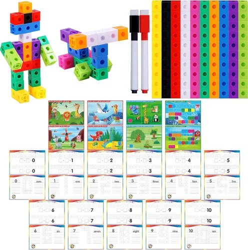 Miniatura 13 de SpriteGru - Juego de 100 cubos de enlace matemático, cubos matemáticos manipulativos que se conectan y cuentan, bloques de construcción