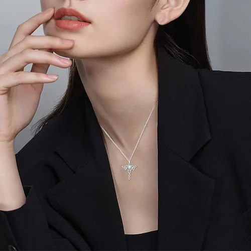 Miniatura 4 de Celtic Knot Necklace 925 Sterling Silver Pentagram Necklace Moon Pentacle Pendant Cross Triple Moon Goddess Amulet Moonstone Jewelry Gifts for Women