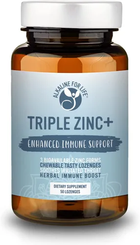 Alkaline for Life Triple Zinc+ Pastillas - Fácil apoyo inmunológico diario, zinc de triple forma con vitamina C y saúco | Ingredientes limpios, sin