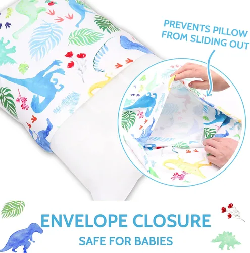 Miniatura 4 de Funda de almohada para niños pequeños, funda de almohada para dormir, paquete de 2 unidades, juego de dinosaurios para almohadas de 13 x 18 pulgadas