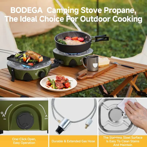 Miniatura 4 de BODEGA Estufa de campamento de 2 quemadores, estufa de campamento de propano plegable de 20000 BTU con quemadores ajustables, estufas de gas dobles