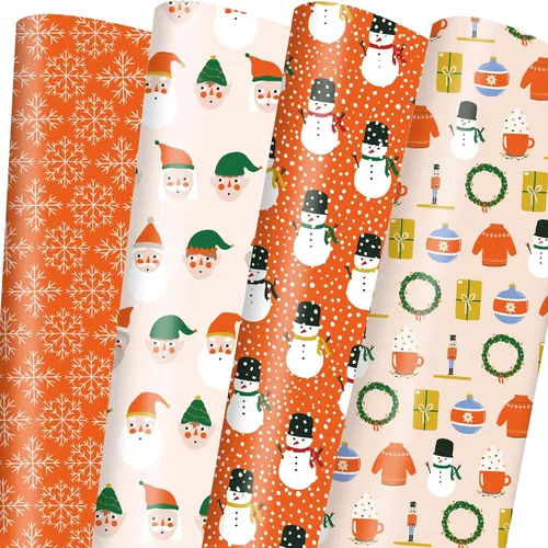 Miniatura 8 de Dtiafu Papel de Regalo Navideño Afroamericano Papel de Regalo Negro de Papá Noel a Granel Diseños Lindos de Navidad para Personas Negras