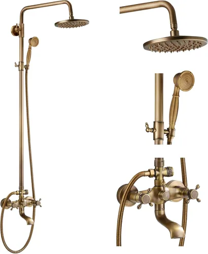 Miniatura 15 de gotonovo Grifo de ducha de baño expuesto, sistema de ducha montado en la pared, cabezal de ducha de 8 pulgadas y boquilla de bañera, asas cruzadas