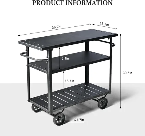 Miniatura 2 de Carrito de almacenamiento industrial de 3 niveles con ruedas para vino, estante de vino de metal con ruedas, cocina, bar, comedor, té, vino, carrito