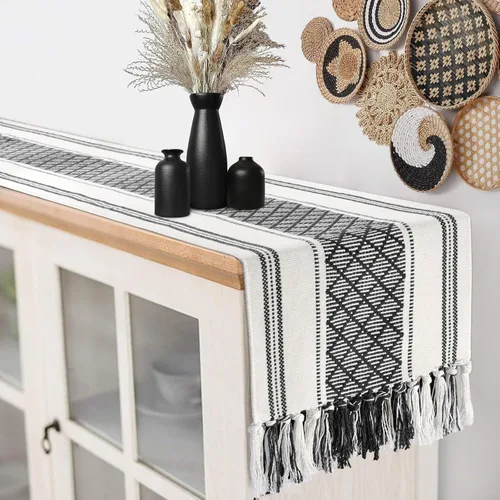Miniatura 16 de yuboo Camino de mesa bohemio con extremo triangular, caminos de mesa pequeños de 36 pulgadas, cubierta de tocador de macramé para mesita de noche