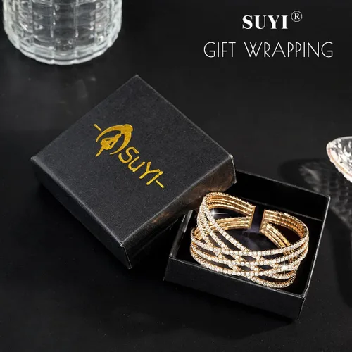 Miniatura 7 de Suyi Pulsera de Diamantes de Imitación Brazalete Dorado Multicapa para Mujer Pulseras de Cristal Nupciales