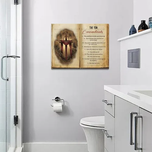 Miniatura 3 de Arte de Pared Cruz de los Diez Mandamientos Arte de Pared de los 10 Mandamientos Versículo Bíblico Religión Cristiana Escritura Imágenes Decoración
