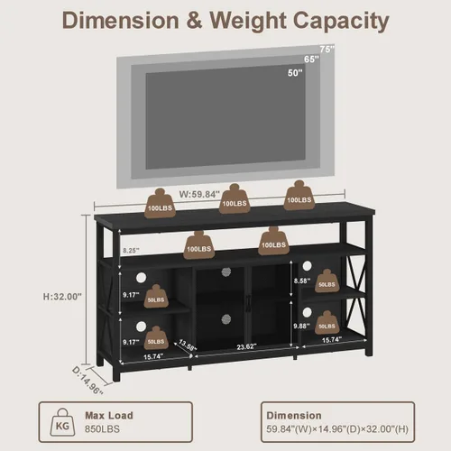 Miniatura 2 de BON AUGURE Tall TV Stand for TVs up to 65 Inch, Industrial Wood Entertainment Center with Storage Cabinet, Modern TV Media Console for Living Room
