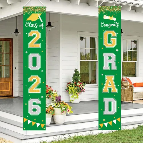 Miniatura 12 de Bandera de decoración de graduación 2025 GRAD Bandera negra para porche y puerta de bienvenida para pared interior y exterior, decoración