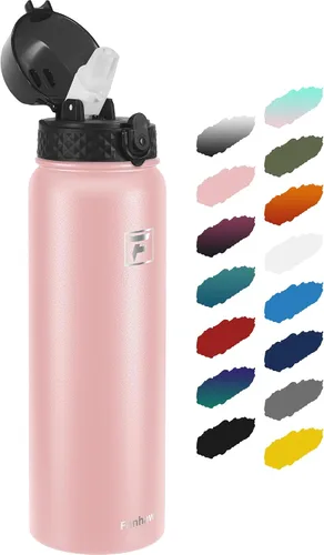 Miniatura 20 de Fanhaw Botella de agua de acero inoxidable aislada para niños de 20 onzas con tapa con popote, a prueba de fugas y antipolvo, botella de uso diario