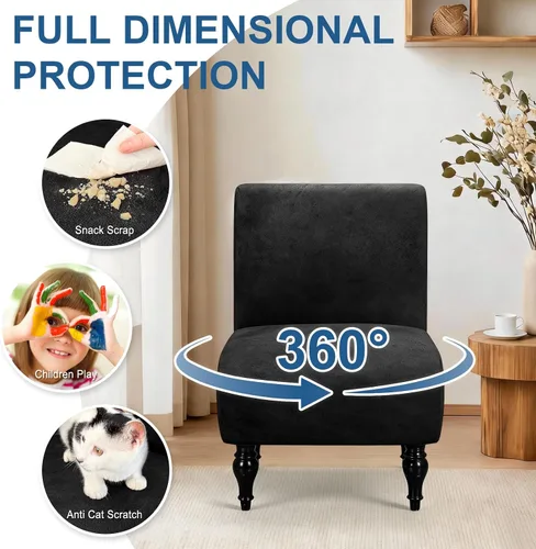 Miniatura 5 de ANARACHON Armless Accent Chair Cover Slipcover,Faux Leather Armless Slipper Chair Cover, Washable Non-Slip Furniture Protector and Home Decor for