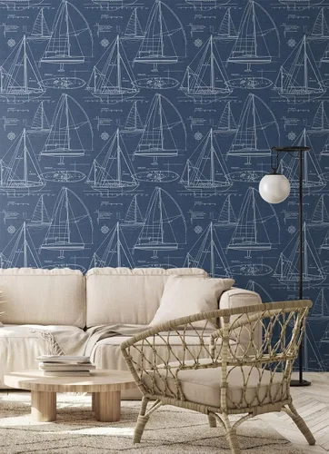 Miniatura 4 de NextWall Yacht Club Coastal - Papel tapiz autoadhesivo (azul marino)