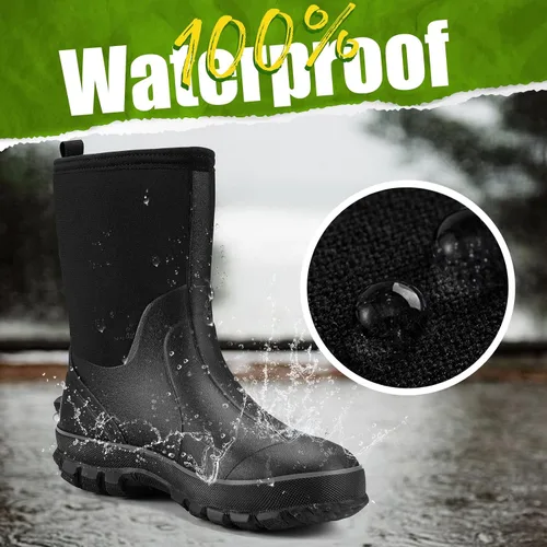 Miniatura 2 de TIDEWE Botas de goma para hombre, botas de lluvia aisladas de neopreno de 0.217in con vástago de acero, botas de caza impermeables de media