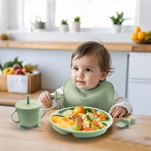 Miniatura 8 de Suministros de destete dirigido por el bebé, juego de alimentación de silicona de 17 piezas sin BPA, utensilios esenciales para comer para bebés