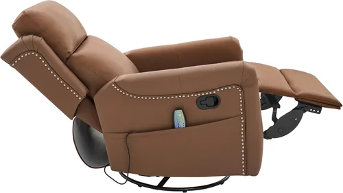 Miniatura 8 de Merax Silla reclinable manual moderna con masaje y calor, mecedora giratoria de 270°, tapizada de piel sintética, reclinable de cine en casa