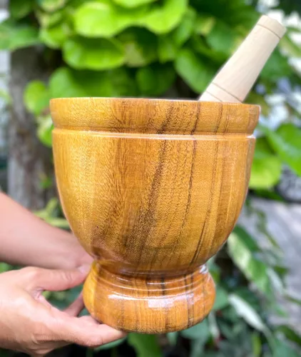 Miniatura 3 de Mortero de madera de Tailandia con molienda de mortero, Krok de madera para ensalada de papaya, mezclador Somtum, utensilios de cocina, alimentos