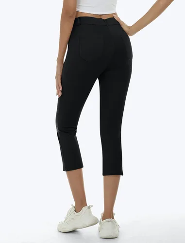 Miniatura 3 de MoFiz Pantalones capri de golf para mujer, elásticos, ajustados, informales, de pierna recta, pantalones de yoga con bolsillos, pantalones de oficina