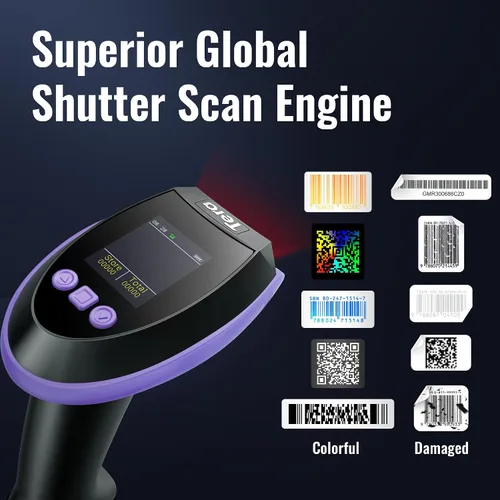 Miniatura 4 de Tera Escáner de Código de Barras Inalámbrico con Pantalla: Versión Pro 1D 2D QR con Teclado de Configuración, Cuna de Carga, Funciona con Bluetooth