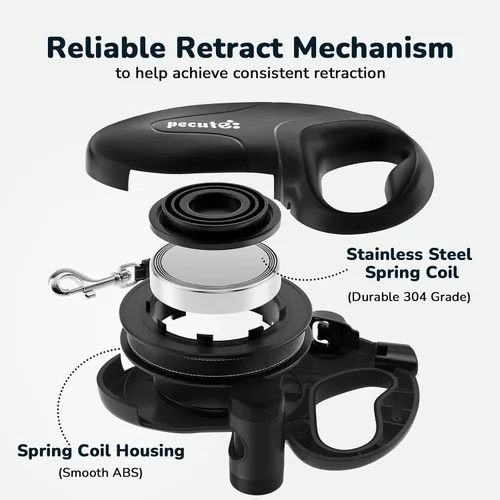 Miniatura 3 de Pecute Correa retráctil para perro de 32 pies con tiras reflectantes, sin enredos de 360°, control de un botón y material de nailon resistente