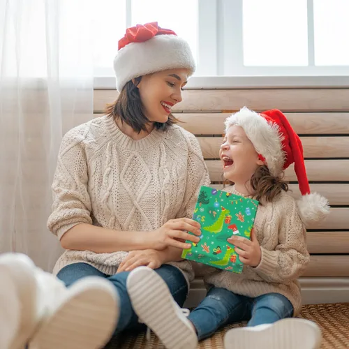 Miniatura 5 de NEPOG Papel de regalo de Navidad con sombreros de Papá Noel, 6 hojas plegadas planas de 20 x 28 pulgadas por hoja, papel de regalo de dinosaurio