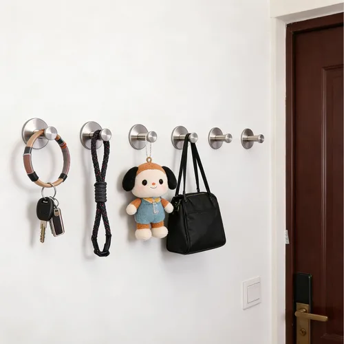 Miniatura 6 de Ganchos para Toallas de Baño, Paquete de 4 Ganchos Autoadhesivos para Abrigos, Gancho Resistente para Bata Sin Perforación, Acero Inoxidable SUS 304