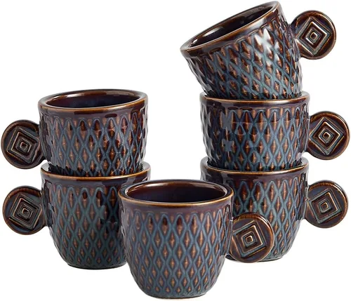 Miniatura 7 de Tazas de café expreso de cerámica vintage, tazas Demitasse de 3 onzas, tazas de café expreso pequeñas en relieve únicas (verde)