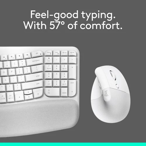 Miniatura 9 de Logitech Wave Keys & Lift Vertical Mouse - Combo de teclado y mouse inalámbrico ergonómico - con reposo de palma acolchado, Easy-Switch, Bluetooth