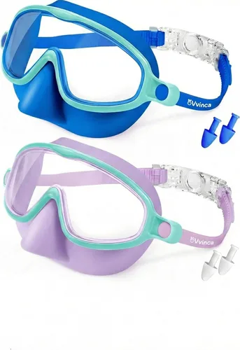 Miniatura 15 de Vvinca Gafas de natación con cubierta para la nariz, paquete de 2 máscaras de buceo de visión amplia, antivaho, UV, sin fugas, gafas de natación