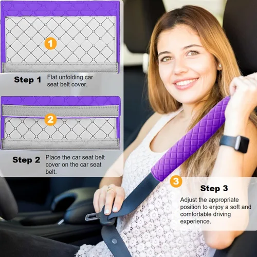 Miniatura 4 de Paquete de 5 Almohadillas Protectoras Suaves y Cómodas para Cinturón de Seguridad de Automóvil para Proteger el Cuello y los Hombros (Morado)