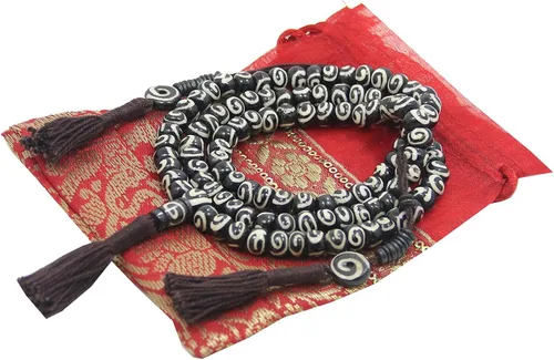 Miniatura 2 de DharmaObjects tibetano yogui oscuro hueso espiral 108 cuentas Mala collar contador libre de seda bolsa