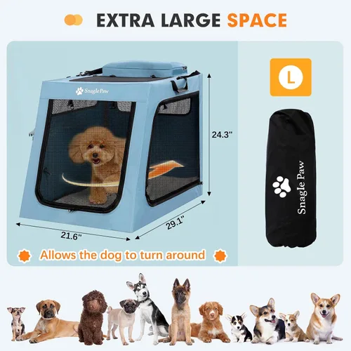 Miniatura 3 de Snagle Paw Jaula portátil para perros para viajes en automóvil, jaula de viaje plegable para perros grandes con marco de metal y ventanas de malla