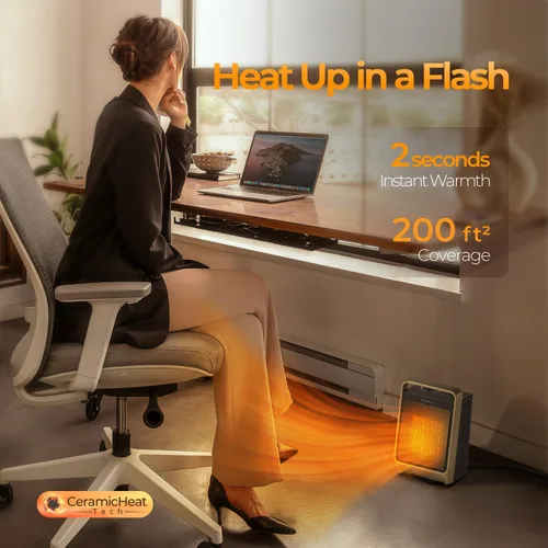 Miniatura 4 de ROSEKM Calentadores de espacio para uso en interiores, calentador eléctrico portátil de 1500 W con termostato, calentador de cerámica