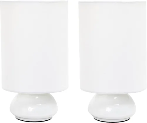 Empaque de 2 minilámparas táctiles Simple Designs Home LT2016 CRM 2PK con pantalla de tela, color crema, Blanco, LT2043-WHT-2PK, 110 volts