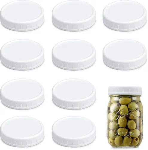 Miniatura 8 de AOZITA Paquete de 10 tapas de tarro de boca regular para tarros Mason de Ball, Kerr y más - tapas de almacenamiento de plástico blanco para tarros