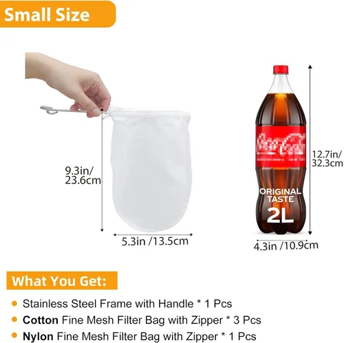Miniatura 2 de 5 bolsas de colador de malla ultra fina de alta calidad con mango de acero inoxidable, bolsas reutilizables para leche de nuez, paños de queso
