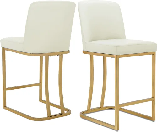 Athena Collection Juego de 2 taburetes de bar tapizados de cuero de 23.5 pulgadas con respaldo y patas de metal, sillas de bar modernas para isla de