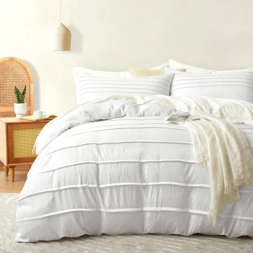 Miniatura 23 de Oli Anderson - Funda de edredón blanca tamaño Queen, funda de edredón plisada tamaño Queen, juego de ropa de cama texturizada suave y transpirable