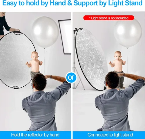 Miniatura 4 de Wellmaking Reflector de luz de fotografía de 43 pulgadas/43.3 in, reflectores difusores portátiles plegables 5 en 1 con bolsa y adaptador