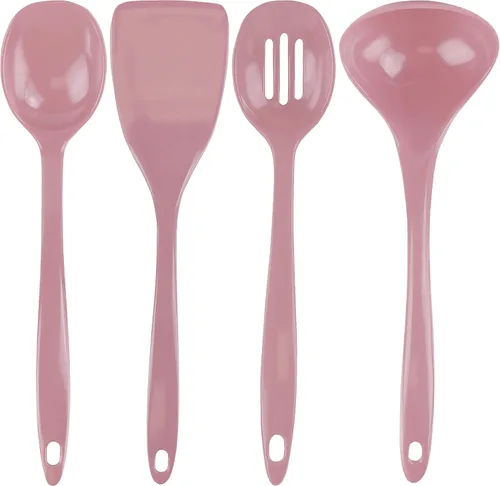 Reston Lloyd Juego de utensilios de cocina 100% melamina, cucharón antiarañazos, cuchara, cuchara ranurada y espátula, fácil de sostener, juego de
