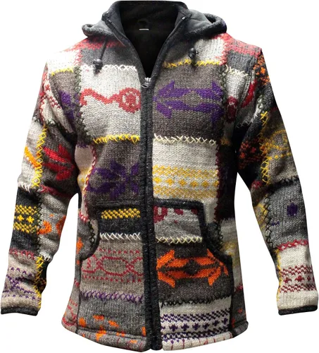 Shopoholic Fashion Chaqueta de invierno para hombre, diseño de retazos, cuello alto, estilo hippie bohemio, multicolor