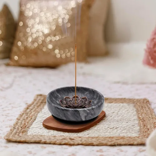 Miniatura 2 de Quemador de incienso de mármol natural, soporte de incienso para palo y reflujo, hecho a mano, ideal para fumar incienso, quemar incienso y Negro